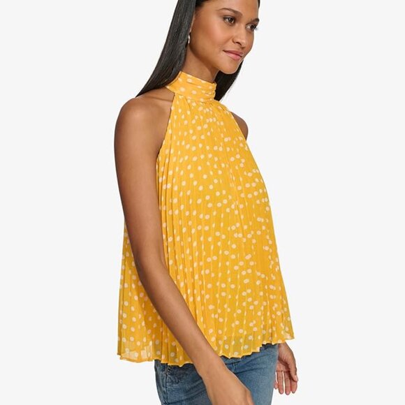 KARL LAGERFELD | Women's Pleated Chiffon High Neck Printed Blouse (Size M) - Picture 2 of 10